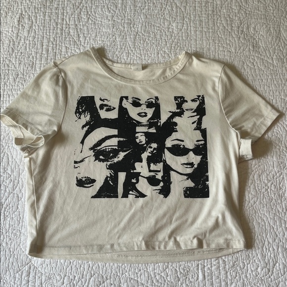 90’s Inspired Print Cream Women's Crop Top - Picture 1 of 1
